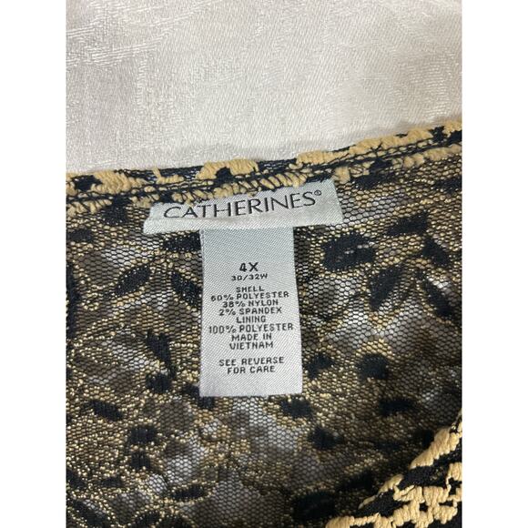 Catherines Top 4X Tan Floral Sheer Black Lined Short Sleeve - Picture 7 of 11